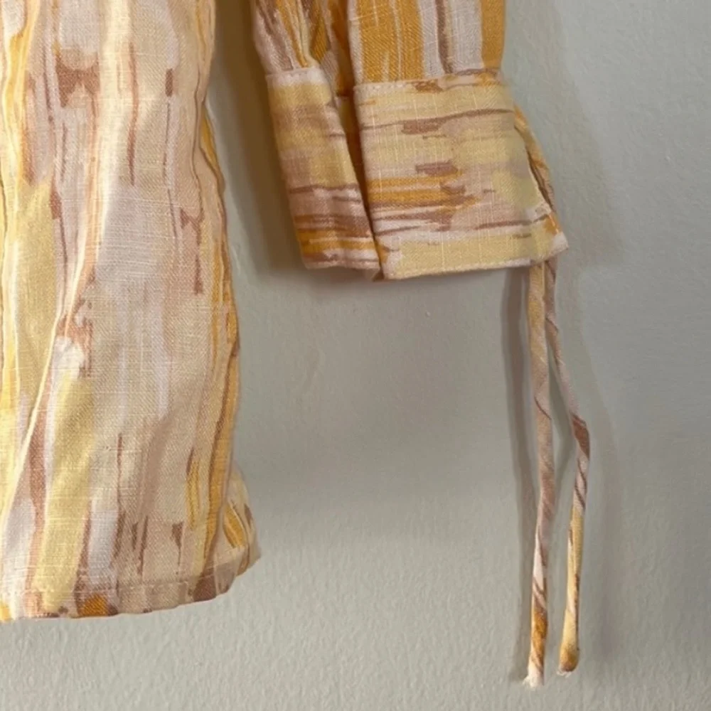 Linen Button Shirt J M Collection Petite 4 Yellow Abstract Top 3/4 Sleeves - Picture 6 of 6